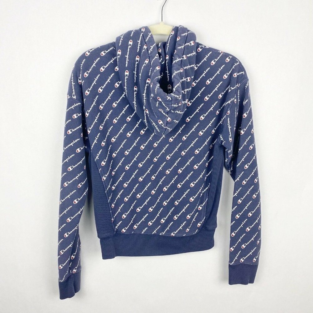 Champion Reverse Weave All-Over Graphic Hoodie Pullover Sweatshirt Size XS Blue - Picture 8 of 8